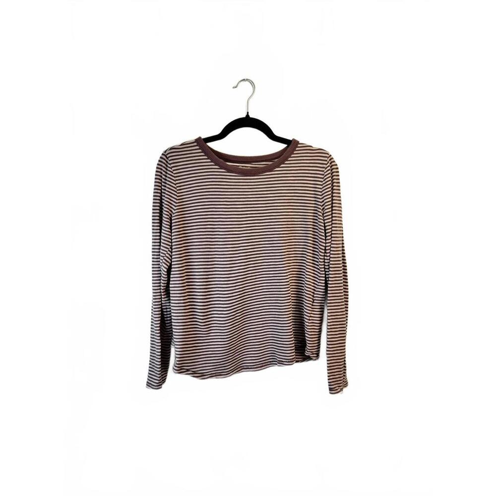 Madewell Striped Long Sleeve Tee - Burgundy and White
